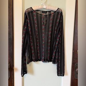 New York & Company Black and Red Floral Sheer Top, fits like a women’s medium